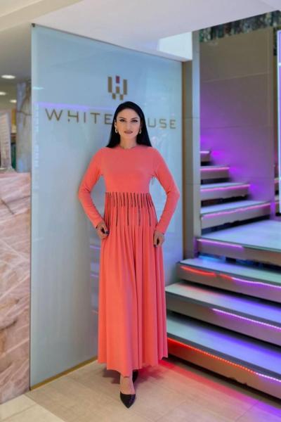 Ceremony Nervürlü Zincirli Sandy Elbise Nar Çiçeği