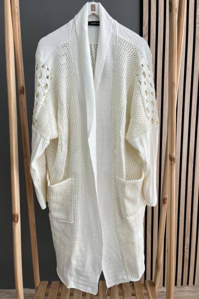 Ceremony Delikli Örgü Triko Hırka Beyaz