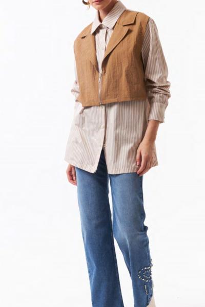 BM İstanbul Paraşüt Yelekli Gömlek Çizgili