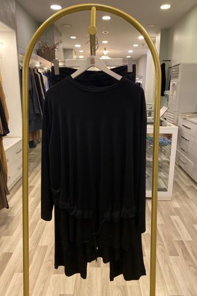 Ceremony Önden Bağlamalı Şifon Garnili Örme Krep Pantalon Takım Siyah