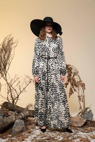 Ceremony Etek Ucu Plise Şeritli Digital Elbise Karışık Desenli