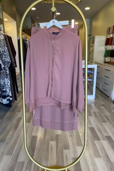 Ceremony Lamarca Bomber Ceket Dik Pilise Etek Takım Kahverengi