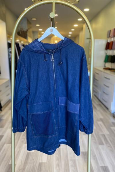 Ceremony Tek Cebi File Detaylı Denım Kısa Kap Mavi