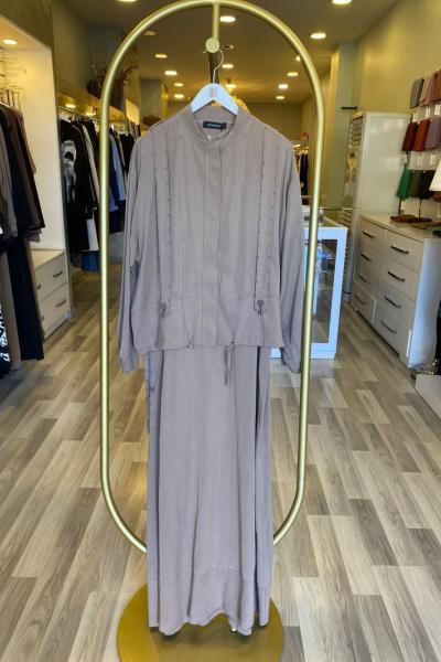 Ceremony Triko Garnili Bolero Ceketli Tencel Elbiseli Takım Vizon