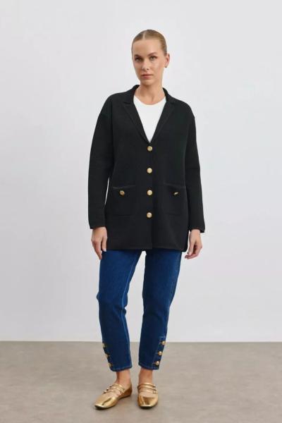 Merwish Blazer Triko Ceket Siyah