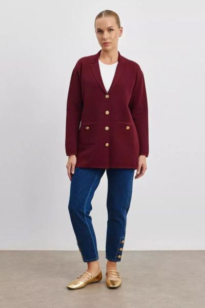 Merwish Blazer Triko Ceket Bordo