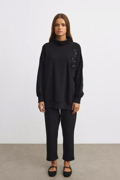 Merwish Nakış Sweat Siyah