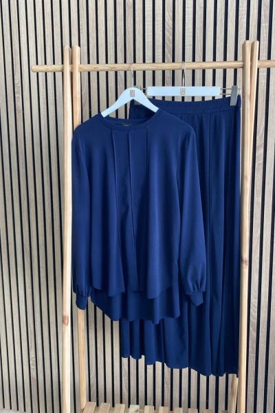 Ceremony Biye Dikişli Örme Krep Takım Lacivert