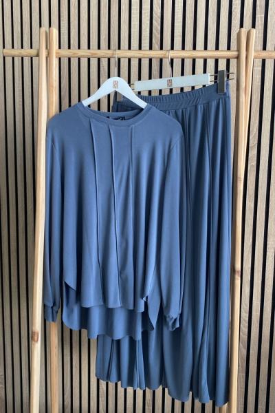 Ceremony Biye Dikişli Örme Krep Takım Gri