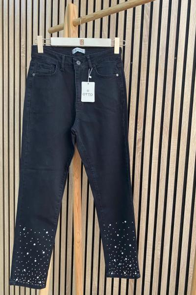 Otto Paçası Taşlı Havuç Kot Pantolon Siyah