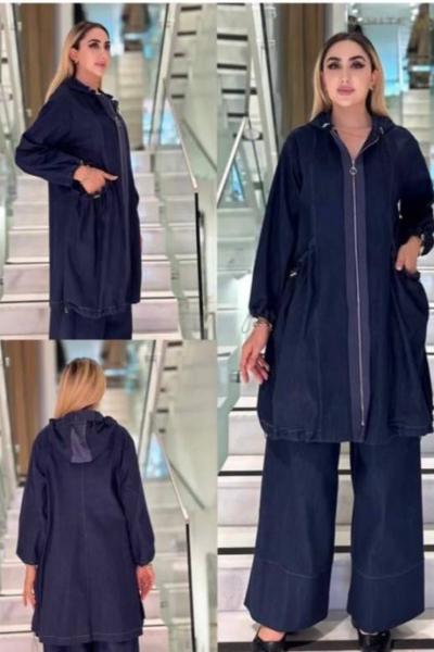 Ceremony Cepleri Büzgülü Patı Tencel Garnili Denim Kap Mavi