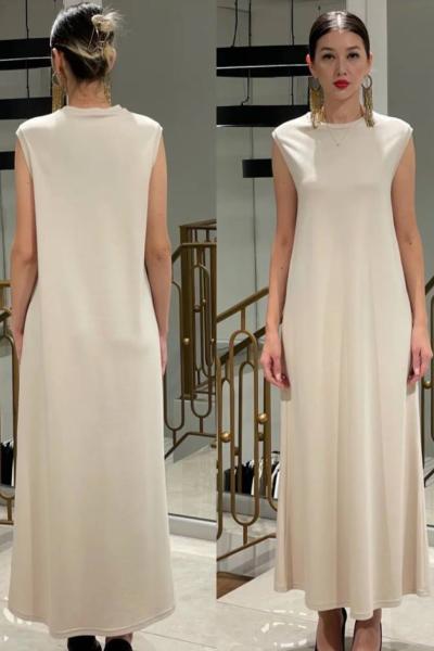 Ceremony Kolsuz Çelik Triko Elbise Süt Köpüğü