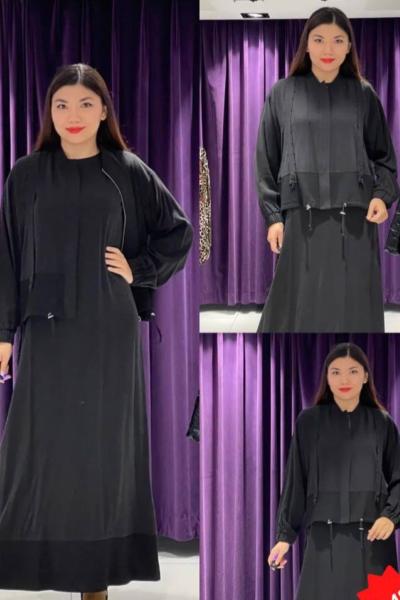 Ceremony Triko Garnili Bolero Ceketli Tencel Elbiseli Takım Siyah