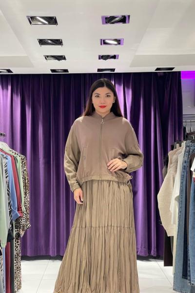 Ceremony İç Elbisesi Kraşlı D Tokalı Bolerolu Takım Vizon