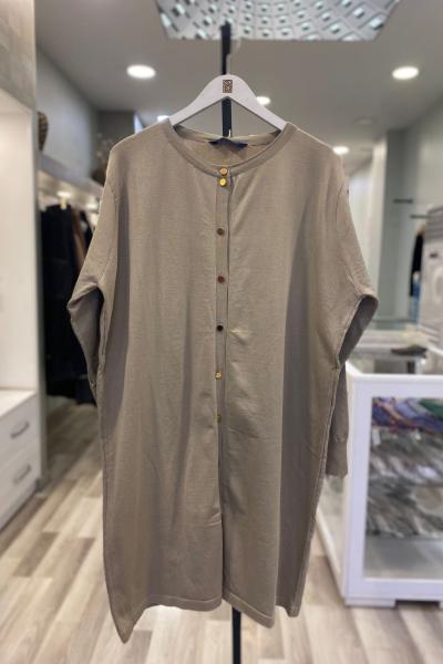 Süssü Vanizalı Düğmeli Triko Ceket Taş Rengi