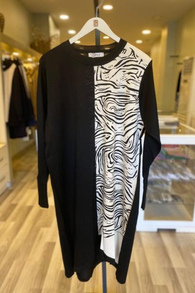 Süssü Baskılı Viscone Triko Tunik Siyah