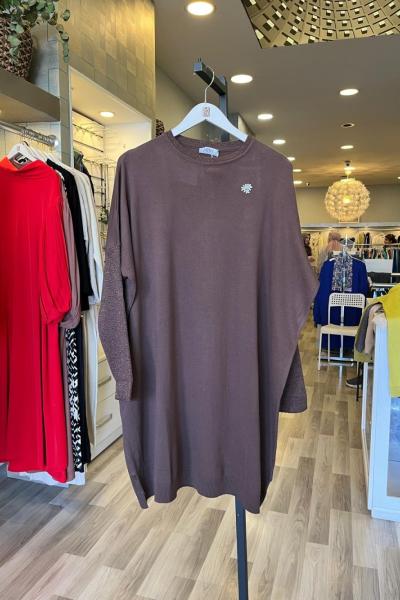 Merwish Broş Triko Tunik Kahverengi