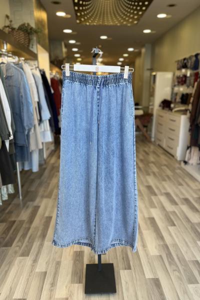 Magazin Beli Lastikli Cepli Bol Kot Pantolon Açık Mavi