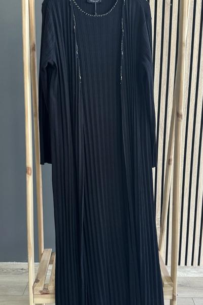 Ceremony Triko Kolsuz Elbise Hırka Takım Siyah