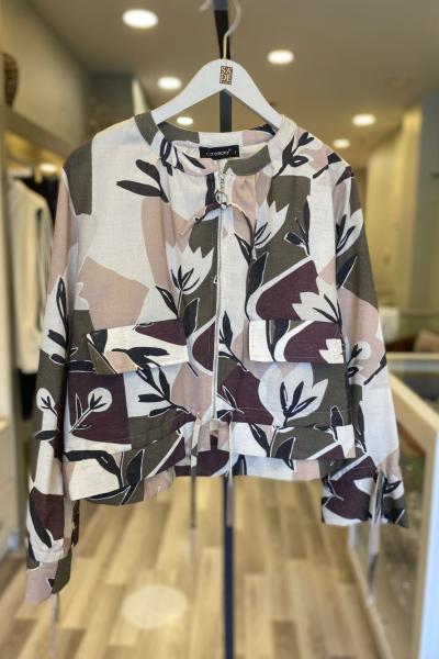 Ceremony Ata Önü Fermuarlı Kısa Dijital Baskılı Ceket Kahverengi