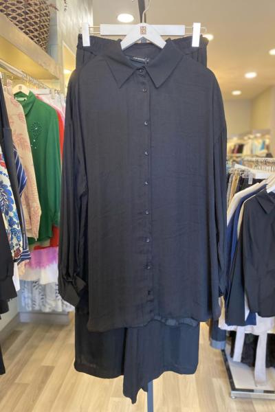 Ceremony Önden Düğmeli  Pantolonlu Tunik Takım Siyah