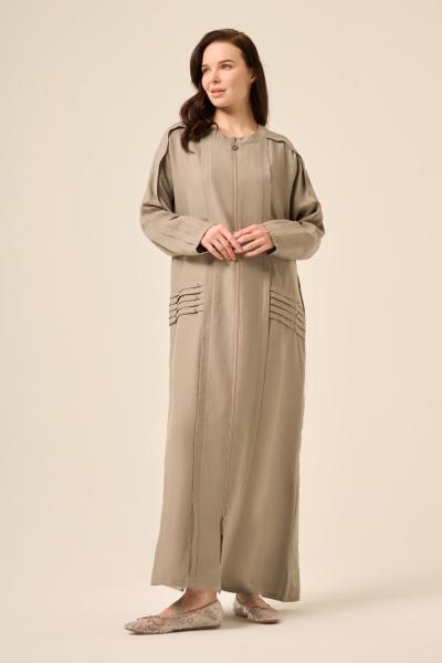 Ceremony Omuzları Aller Detaylı Cep Kenarı Pileli Fermuarlı Pasion Ferace Gri