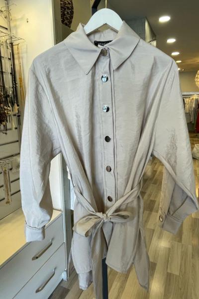 Ceremony Önden Zımbalı Belden Kuşaklı Kısa Dubai Ceket Taş Rengi