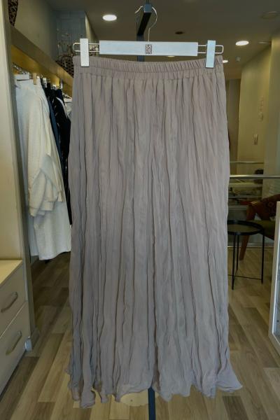 Ceremony İçi Sandy Şifon Kraşlı Beli Lastikli Etek  Bej