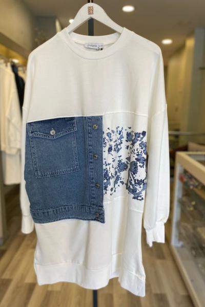 Puane TEK TARAFI KOT DETAY SWEAT Beyaz