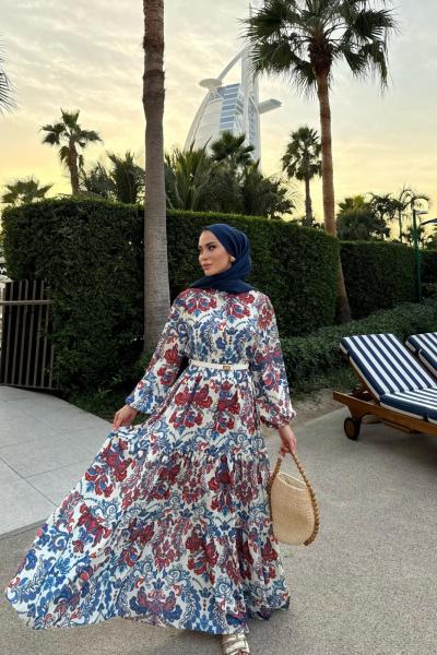 Merwish MERWISH YAZ ELBİSE MAVİ KIRMIZI Leylak