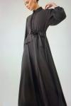 Ceremony Önden Patı Fırfırlı Belden Kuşaklı Kloş Vien Elbise  Siyah