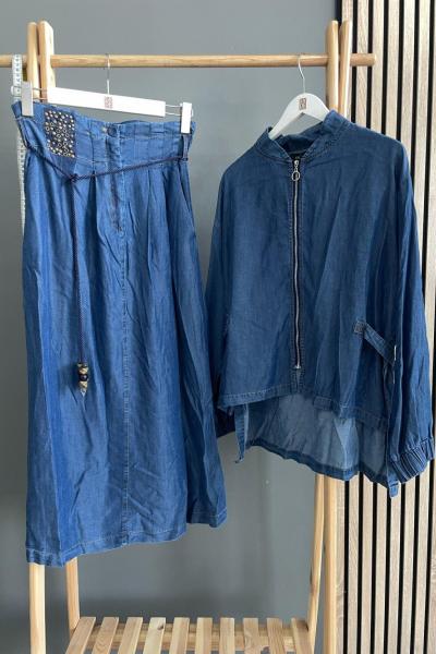 Ceremony Bomber Ceketli Etekli İspanyol Tencel Takım  Lacivert