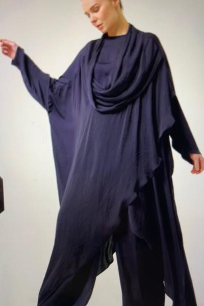 Ceremony Degaje Yaka Anvelop Cupra Memory Elbise Lacivert