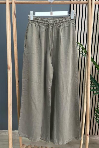 Magazin Beli Lastikli Cepli Bol Kot Pantolon Haki