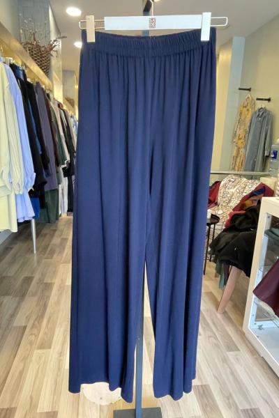 Ceremony Paçası Katlama Dikiş Beli Lastikli Bol Paça Bambu Pantolon Lacivert