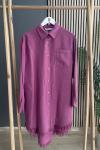Magazin  Etek Ucu Püsküllü Çıtçıtlı Tencel Gömlek Koyu Pembe
