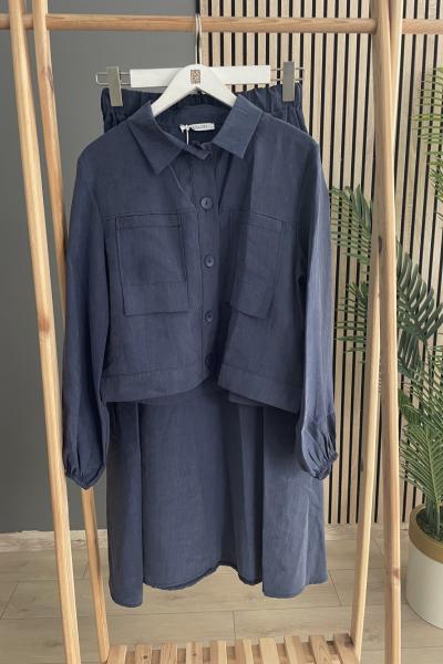 Magazin Düğmeli Kısa Ceket Takım Lacivert