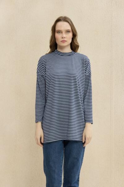 Merwish Çizgili Tshirt Lacivert