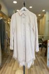 Magazin  Etek Ucu Püsküllü Çıtçıtlı Tencel Gömlek Ekru