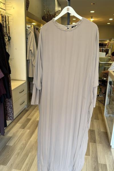 Ceremony Kolu Sandy Detaylı Kraşlı Şifon Elbise Bej