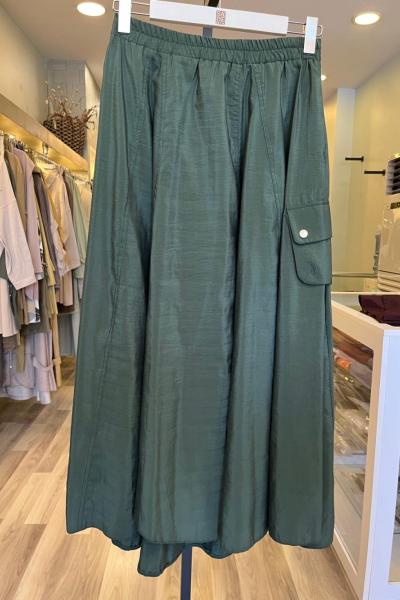 Ceremony Parçalı Yanı Tek Zımba Detay Cepli Dubai Etek Haki