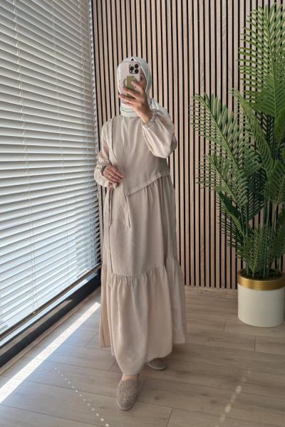 Ceremony Yandan Bağlamalı Cupra Elbise Bej