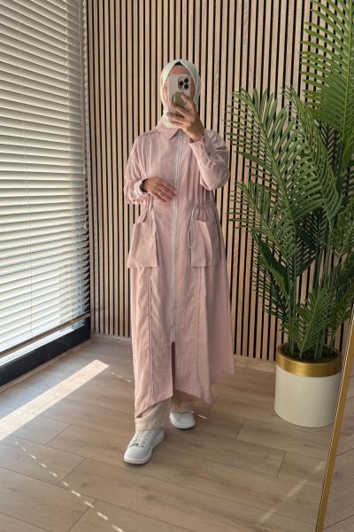 Ceremony Önden Fermuarlı Belden Büzgülü Torba Cepli Dubai Ceket Pembe