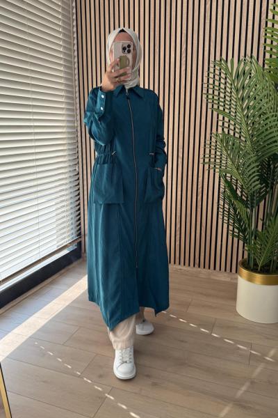 Ceremony Önden Fermuarlı Belden Büzgülü Torba Cepli Dubai Ceket Yeşil