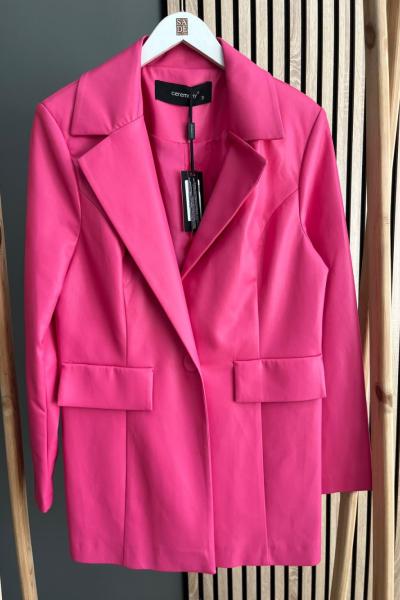 Ceremony Tek Düğmeli Deri Ceket Pembe