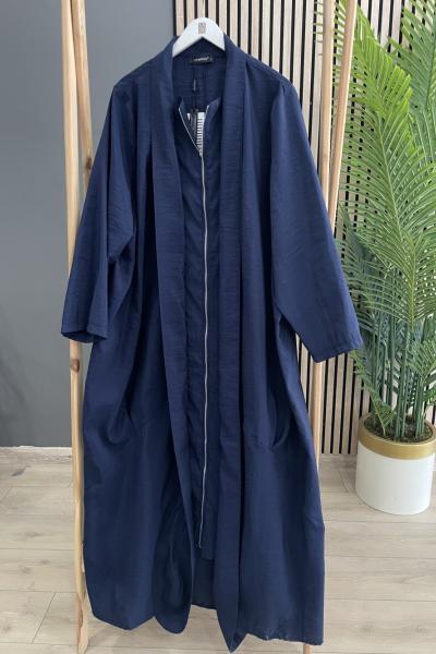 Ceremony Önü Fermuarlı Şal Yaka Dubai Ferace Lacivert