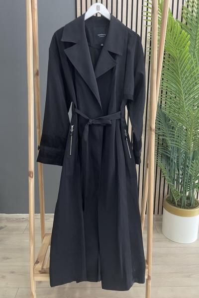 Ceremony Kolları File Detaylı Trenç Siyah