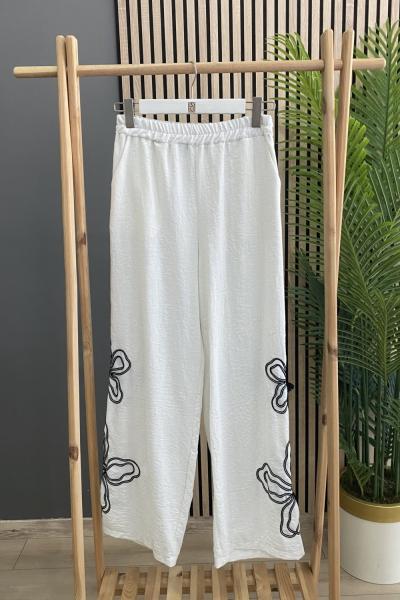 Ceremony Keten İşlemeli Pantolon Ekru