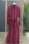Ceremony Önü Ve Arkası Aller Detaylı Yandan Torba Cepli Pasion Gömlek Elbise Bordo