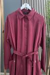 Ceremony Önü Ve Arkası Aller Detaylı Yandan Torba Cepli Pasion Gömlek Elbise Bordo